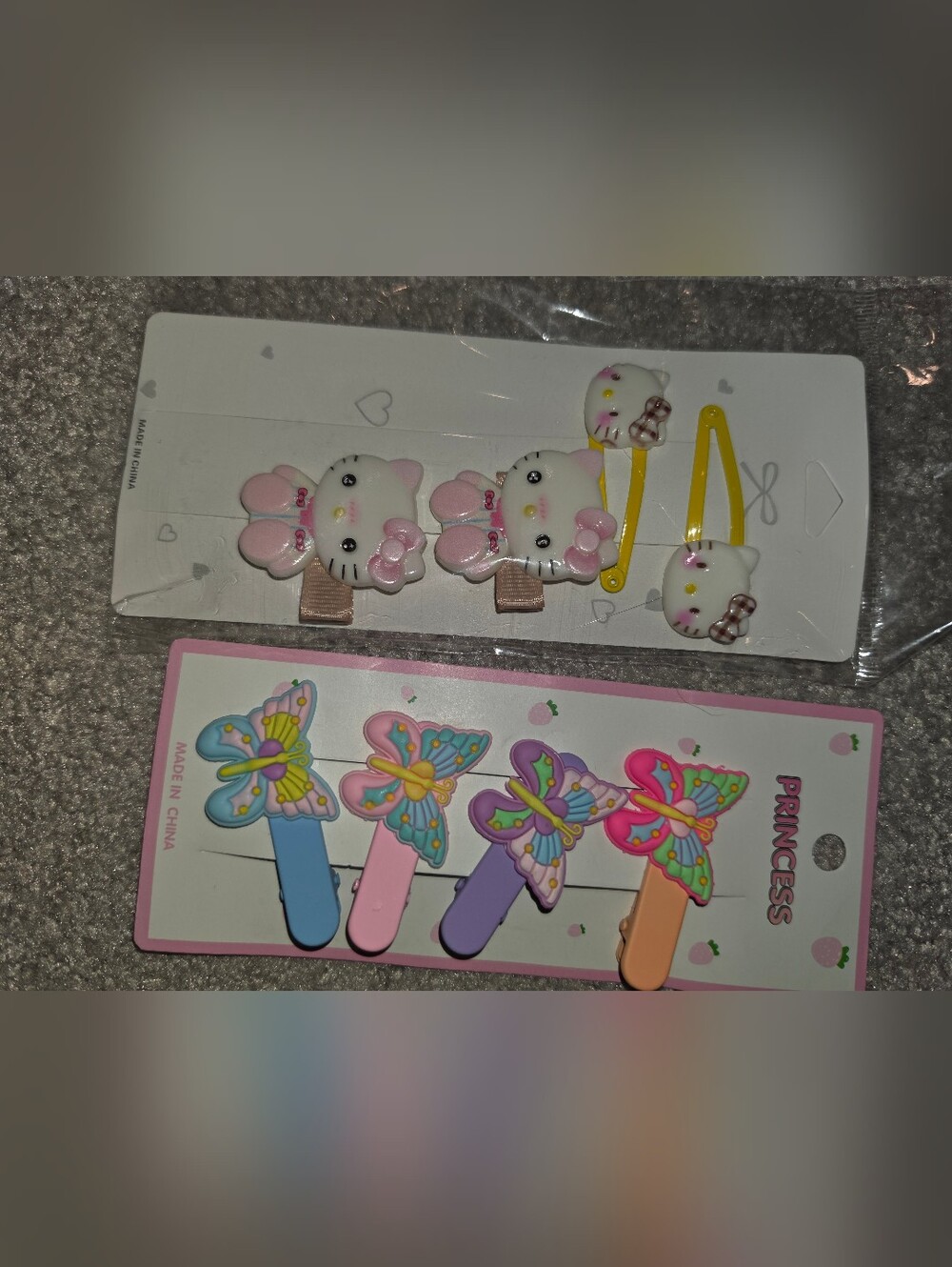 Pink Hello Kitty Style & Colorful Butterfly Kids Hair Clips Set